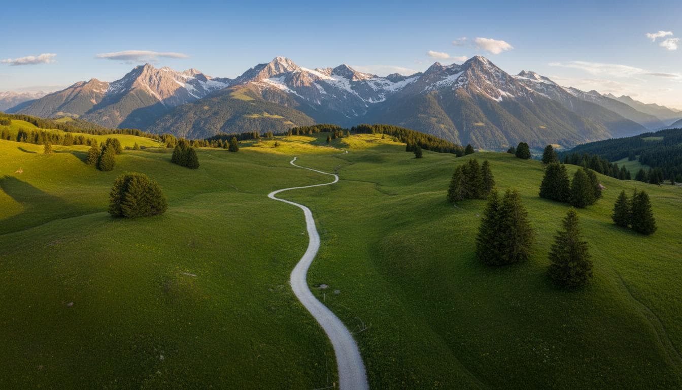 Un sentiero di montagna svizzero che si snoda verso l’orizzonte