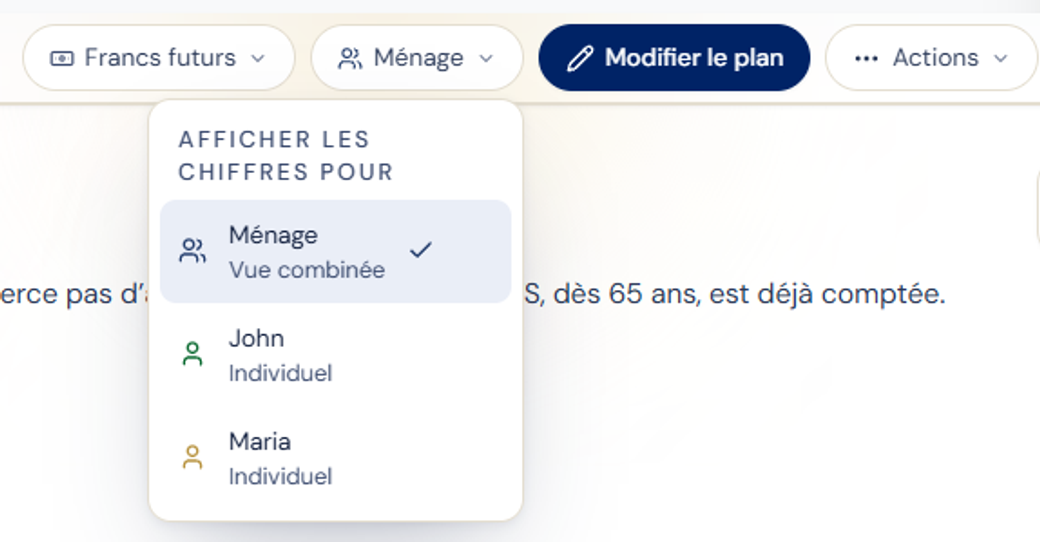 Le tableau de bord affichant les propres noms d'un couple au lieu de « Vous » et « Partenaire ».
